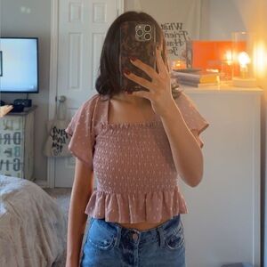 Chic Smocked Blouse in Dusty Pink